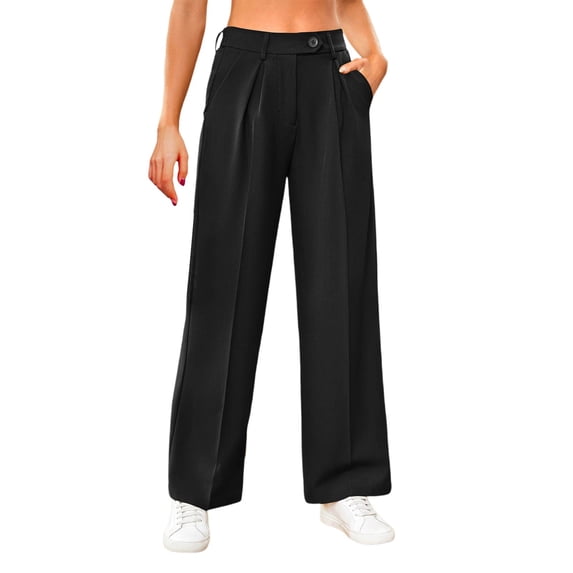 Zylarhe Women's Pants Women's Straight Leg Casual Pants Comfortable Versatile Trousers With Button Detail Side Pockets For Daily Wear All Seasons