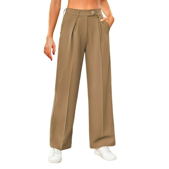 Zylarhe Women's Pants Women's Straight Leg Casual Pants Comfortable Versatile Trousers With Button Detail Side Pockets For Daily Wear All Seasons