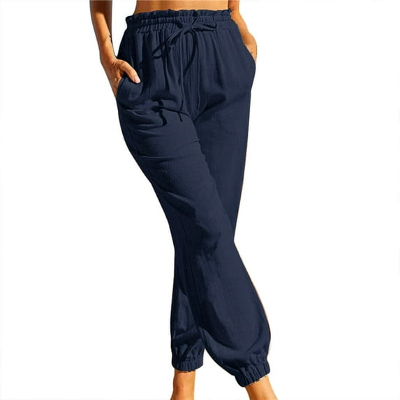 Zylarhe Women's Pants Women's Stretch Elastic Waist Soft Comfortable Casual Trousers with Side Pockets for Everyday Wear