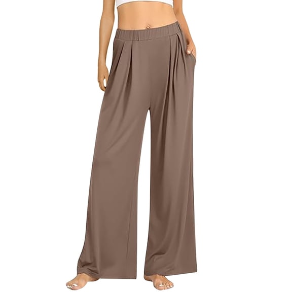 Zylarhe Women's Pants Women's Wide Leg Casual Pants Loose Comfortable Straight Trousers Soft Stretchy High Waist Flowy Lightweight Everyday Wear