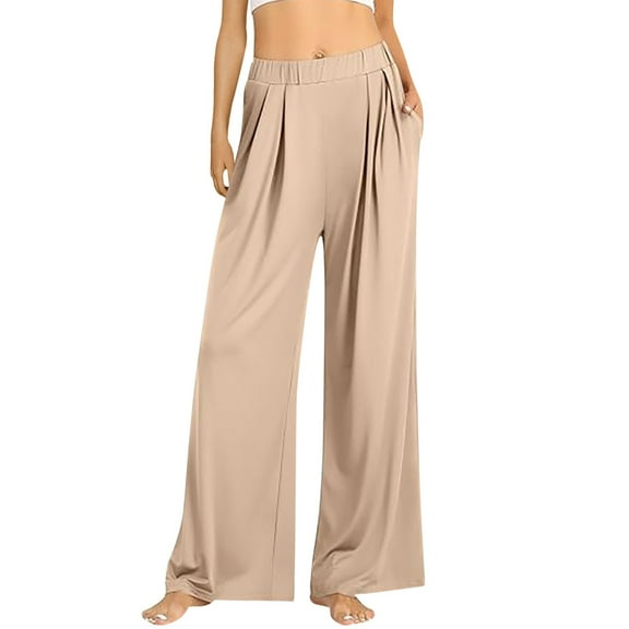 Zylarhe Women's Pants Women's Wide Leg Casual Pants Loose Comfortable Straight Trousers Soft Stretchy High Waist Flowy Lightweight Everyday Wear