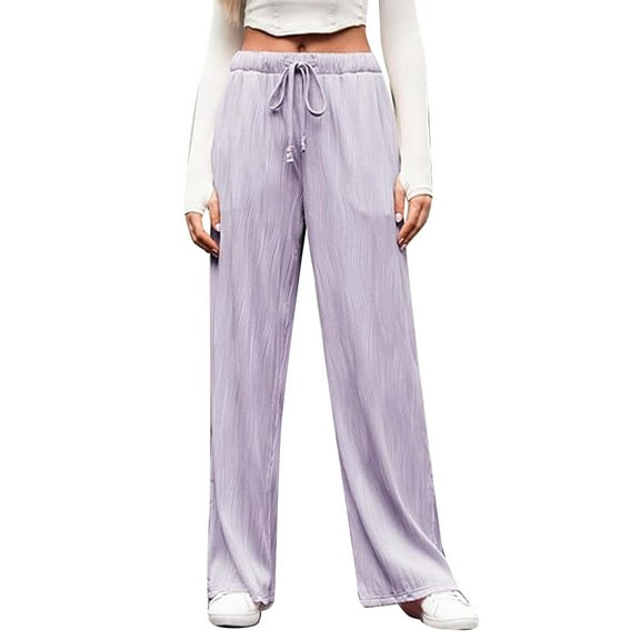 Zylarhe Women's Pants Women's Wide Leg Crinkle Casual Trousers Elastic High Waist Comfortable Long Pants for Everyday Wear