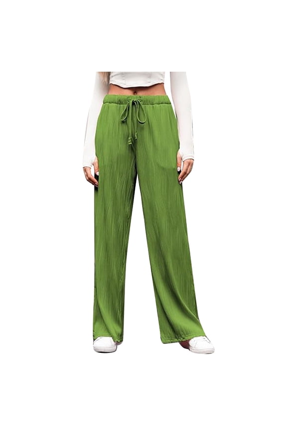 Women's Pants Women's Wide Leg Crinkle Casual Trousers Elastic High Waist Comfortable Long Pants for Everyday Wear