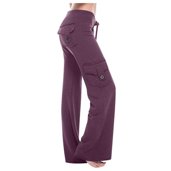 Zylarhe Women's Pants Women's Wide Leg Yoga Pants Casual Stretchy Palazzo Workout Pants with Cargo Pockets Comfortable Long Bootcut Sweatpants
