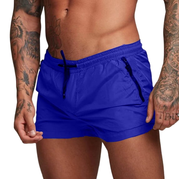 Zylarhe Women's Shorts, Solid Color Zipper Casual Shorts 3 Inch Inseam Summer Athletic Outdoor Comfortable Elastic Waist Lightweight Athletic Shorts for Men with Pockets Blue XL