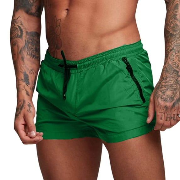 Zylarhe Women's Shorts, Solid Color Zipper Casual Shorts 3 Inch Inseam Summer Athletic Outdoor Comfortable Elastic Waist Lightweight Athletic Shorts for Men with Pockets Green M