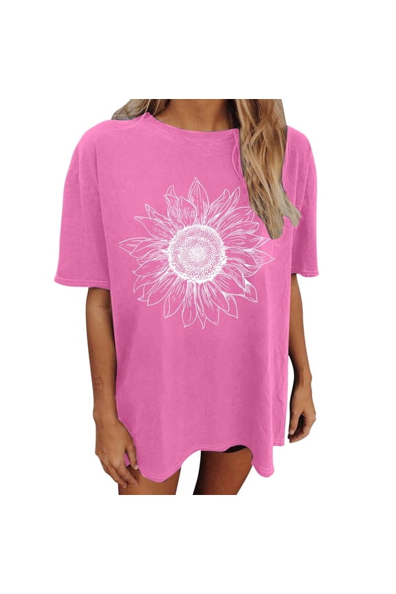 Womens Summer Tops Oversized Sunflower Graphic T Shirt for Women Casual Loose Fit Trendy Summer Tee Inspirational Floral Tops
