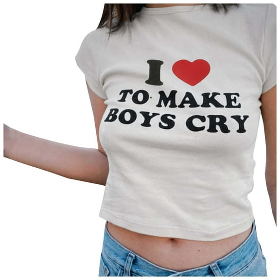 Zylarhe Womens Summer Tops Women's Fashion Letter Print Crop T Shirt Casual Short Sleeve Crew Neck Top Comfortable Stylish Trendy Tee