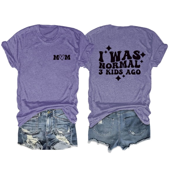 Zylarhe Womens T Shirts Funny Mom T-Shirt For Women I Was Normal 3 Kids Saying Short Sleeve Crewneck Casual Tee Comfortable Daily Wear