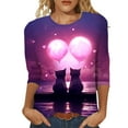 thumbnail image 1 of Zylarhe Womens T Shirts Women's Casual Cat Print T-Shirt Valentine's Day Themed Round Neck 3/4 Sleeve Soft Comfortable Fashion Top, 1 of 4