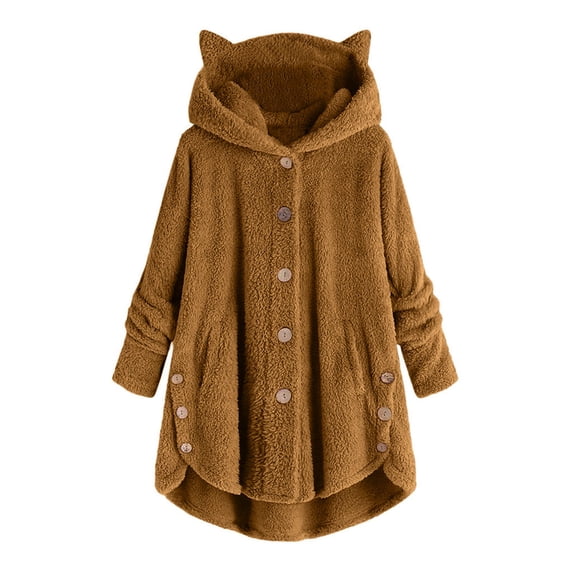 Zylarhe Womens T Shirts Women's Casual Loose Fit Button Down Hooded Pullover Blouse Soft Comfortable Stylish Long Sleeve T-Shirt Top for Everyday Wear