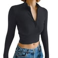 thumbnail image 1 of Zylarhe Womens T Shirts Women's Casual Slim Fit V Neck Zipper Sweater T Shirt Soft Comfortable Long Sleeve Top For Fall Winter Seasons, 1 of 5
