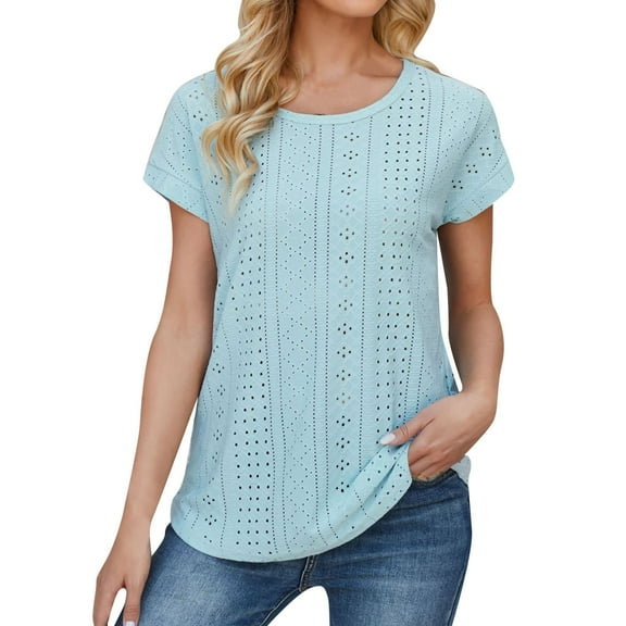 Zylarhe Womens T Shirts Women's Fashion Casual T-Shirt O Neck Summer Top with Lace Sleeve Loose Fit Comfortable Breathable Tee for Daily Wear