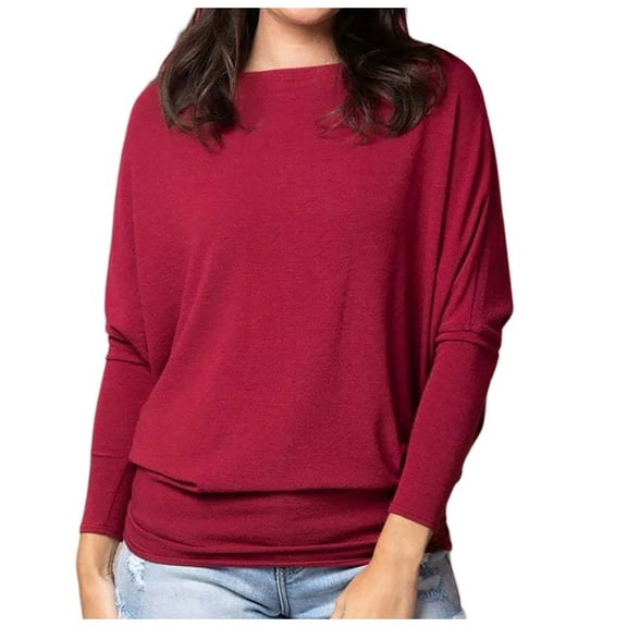 Zylarhe Womens T Shirts Women's Long Sleeve Knitted Pullover Sweater Soft Crew Neck Casual T-Shirt Top Comfortable Print Design