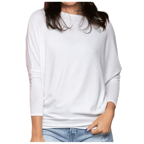 Zylarhe Womens T Shirts Women's Long Sleeve Knitted Pullover Sweater Soft Crew Neck Casual T-Shirt Top Comfortable Print Design