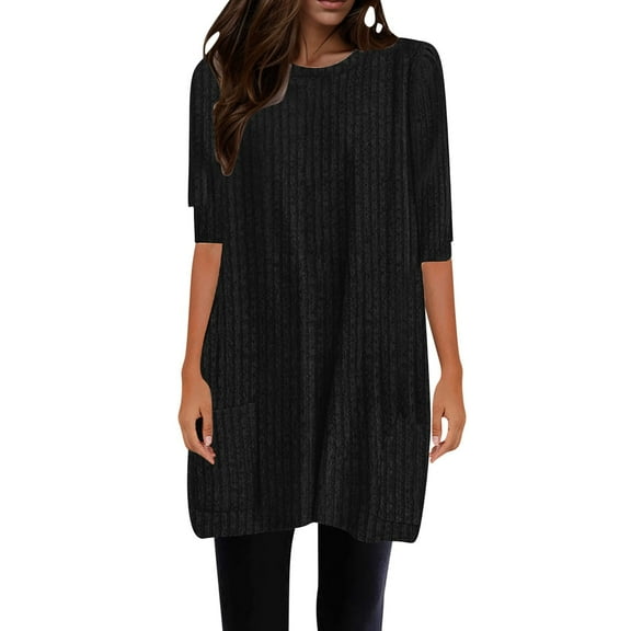 Zylarhe Womens T Shirts Women's Long Sleeve Tunic Tops Loose Fit Casual Sweater Shirts With Pockets Comfortable Soft Stretchy Blouse For Everyday Wear