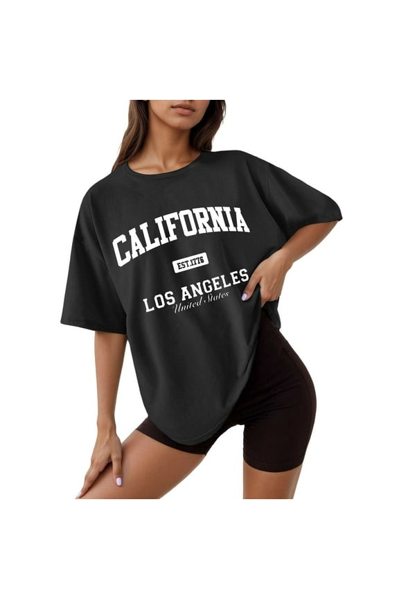 Womens T Shirts Women's Oversized Graphic T Shirts Letter Print Casual Loose Fit Summer Tees Comfortable Crew Neck Tunic Tops