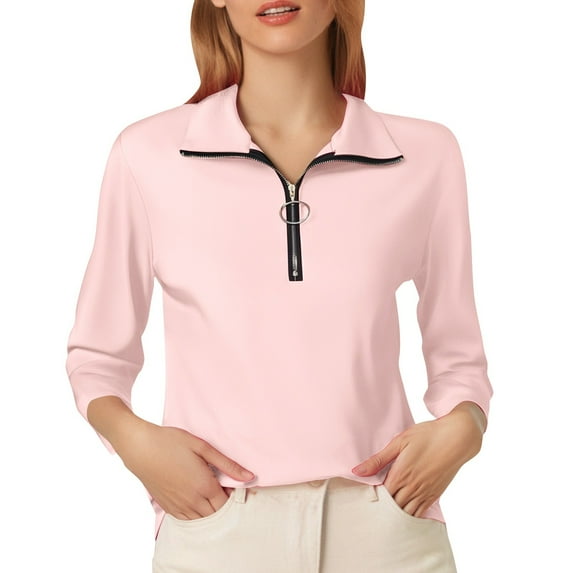 Zylarhe Womens T Shirts Women's Quarter Zip Pullover Long Sleeve T-Shirt Casual Athletic Top Gym Running Workout Slim Fit Pure Color