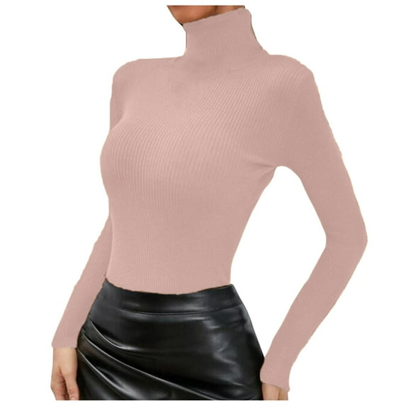 Zylarhe Womens T Shirts Women's Solid Knitted Turtleneck Sweater Tops High Neck Comfortable Blouse Soft Stretch Casual Long Sleeve Shirt