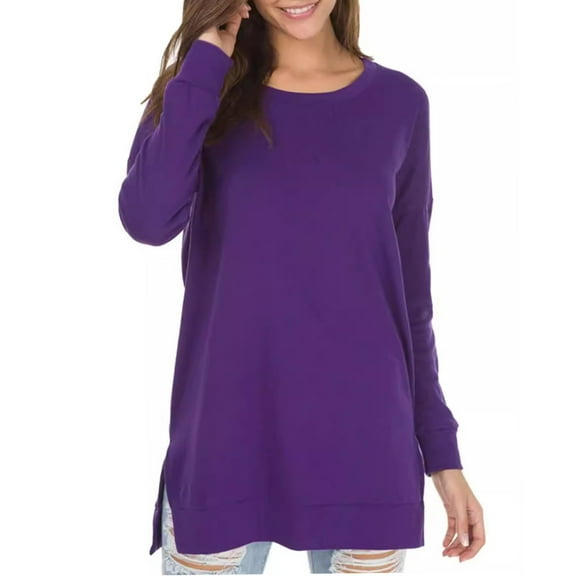 Zylarhe Womens T Shirts Women's Stylish Casual Long Sleeve Loose Fit Crew Neck Slit Detail Sweater T-Shirt Comfortable Soft Fabric Trendy Fall Winter Top