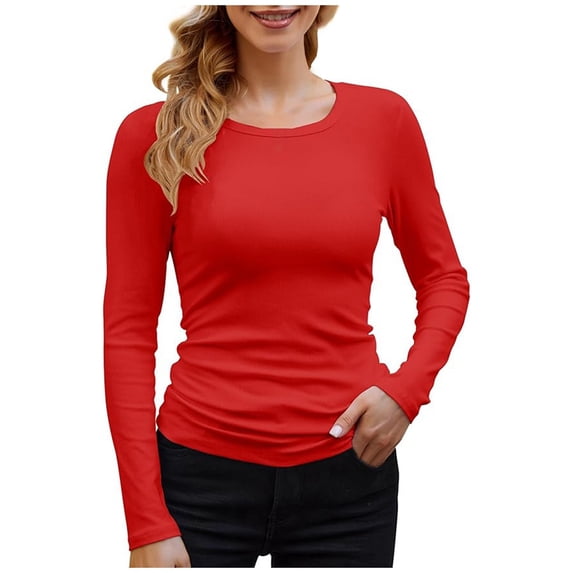 Zylarhe Womens T Shirts Women's Stylish Casual Round Neck Long Sleeve T-Shirt Soft Comfortable Stretchable Basic Tee Top for Everyday Wear