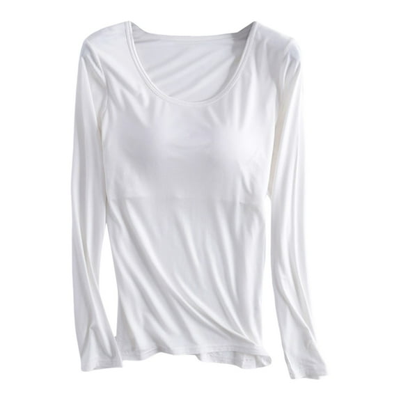 Zylarhe Womens T Shirts Women's Thermal Long Sleeve T-Shirt Tight Thickened Winter Top Thin Velvet Body Shaping Comfortable Soft Warm Pajama Tee