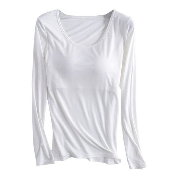 Zylarhe Womens T Shirts Women's Thermal Long Sleeve T-Shirt Tight Thickened Winter Top Thin Velvet Body Shaping Comfortable Soft Warm Pajama Tee