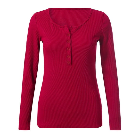 Zylarhe Womens T Shirts Women's V Neck Button Down Long Sleeve Solid Blouse Tops Tees Shirts Comfortable Stylish Casual Wear