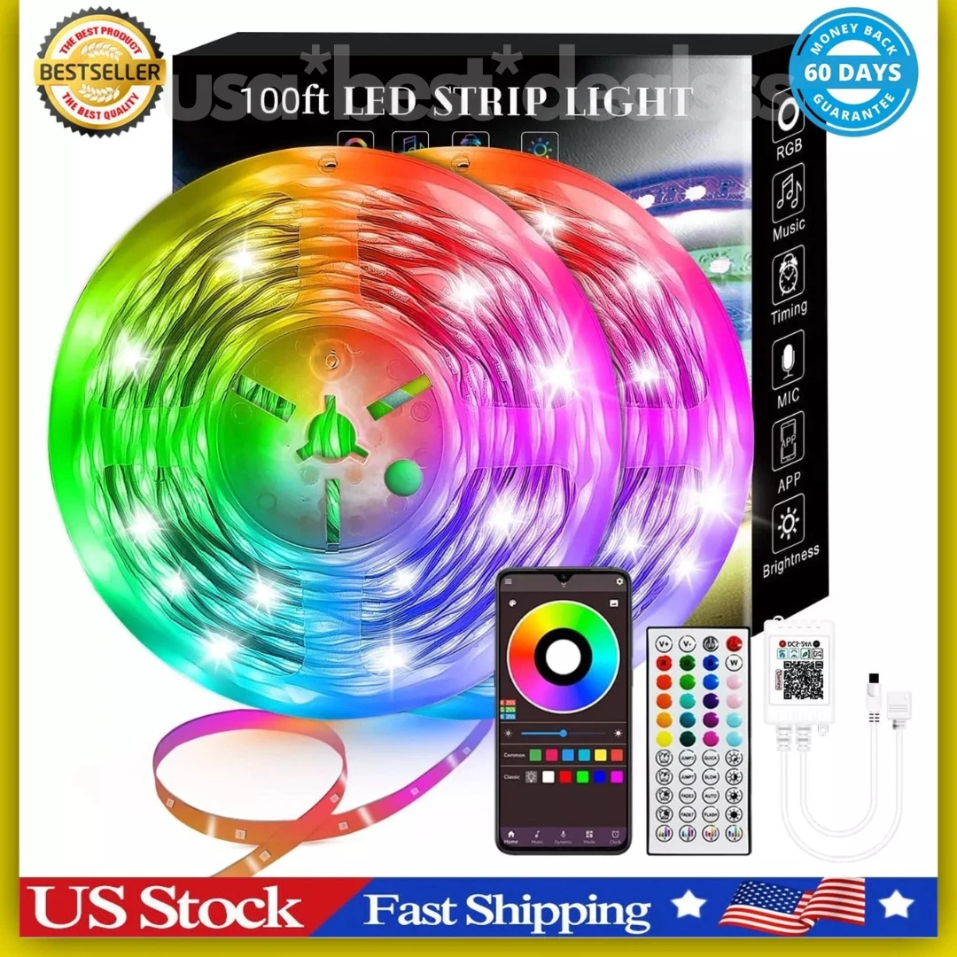 Zyler - 100Ft Led Strip Lights, Smart Light With App Remote Control, Rgb Led Lights For