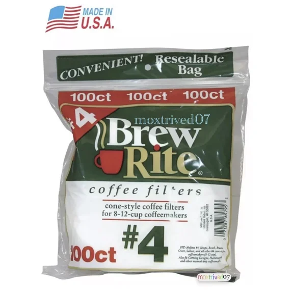 Zyler - Brew Rite® #4 Coffee Filters 100 Count Pack 8-12 Cup For Cone Style Brewer