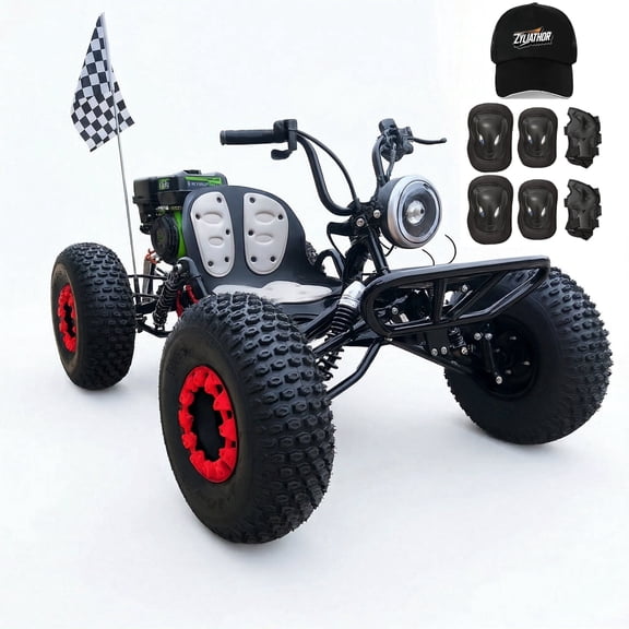 Zyliathor 212cc 4-Stroke Gas Powered Off Road Go Kart, CVT Belt + 420 Chain, F/N/R, Electric & Pull Start , AT19x7-8 Tires, 4-Wheel Independent Suspension, 600 lbBlack