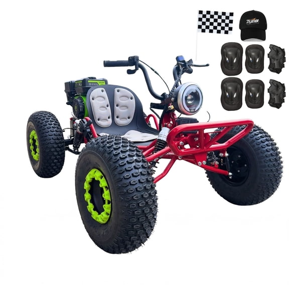 Zyliathor 212cc Gas Powered Off-Road Go Kart for Teens & Adults, Electric Start + Pull Start, Forward Neutral Reverse, CVT Automatic, LED Headlight, AT19x7-8 Tire, 8-Inch Steel WheelRed