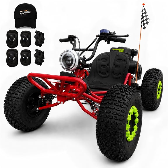 Zyliathor 212cc Gas Powered Off-Road Go Kart for Teens & Adults, Electric Start + Pull Start, Forward Neutral Reverse, CVT Automatic, LED Headlight, AT19x7-8 Tire, 8-Inch Steel WheelRed