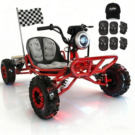 Zyliathor 48V 2000W Electric Off-Road Go Kart, 3-Speed + Reverse, 31 mph, Hydraulic Disc Brake, 12-Mile Range,