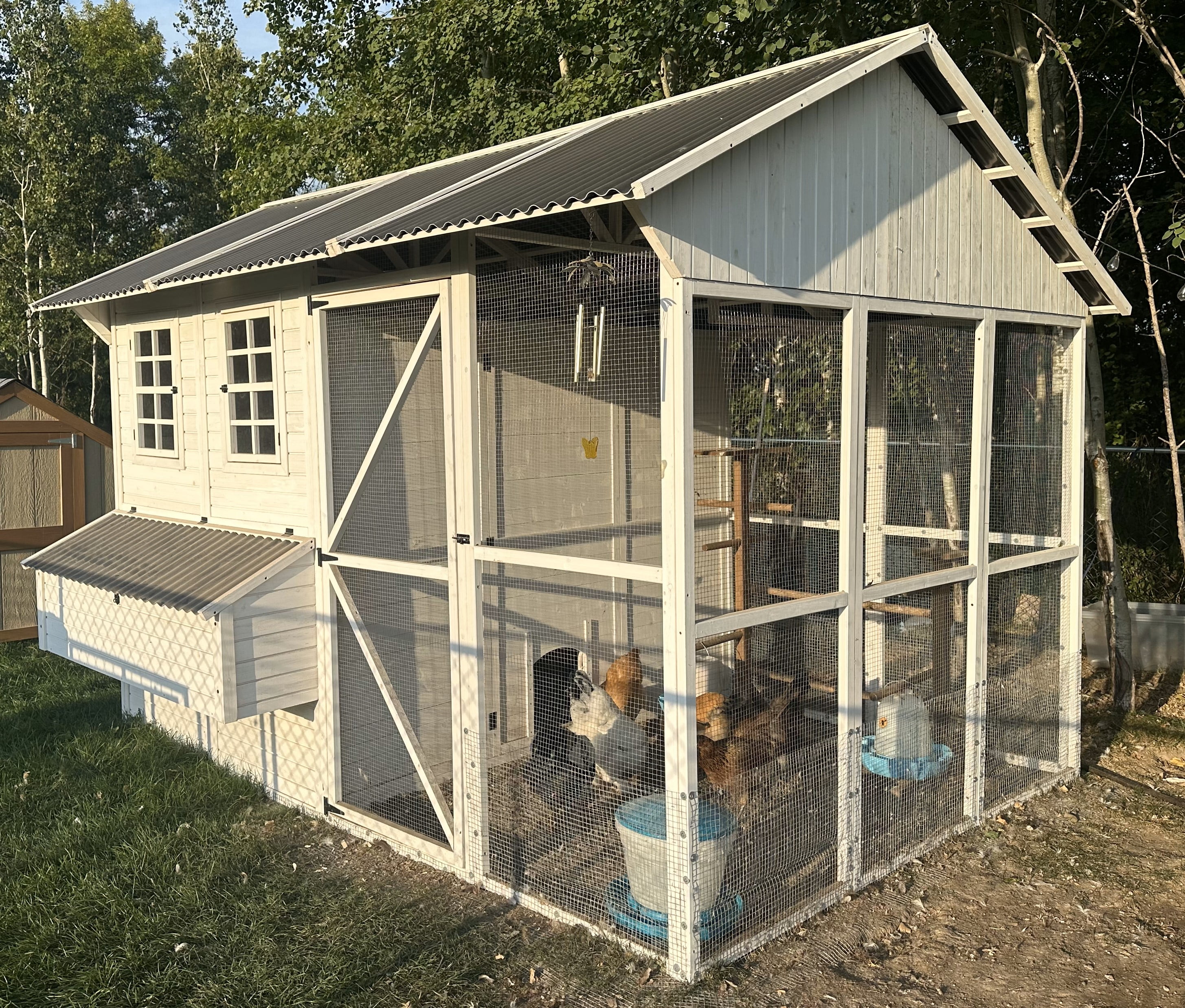 Zylina White Wooden Chicken Coop with Run and Nesting Bays