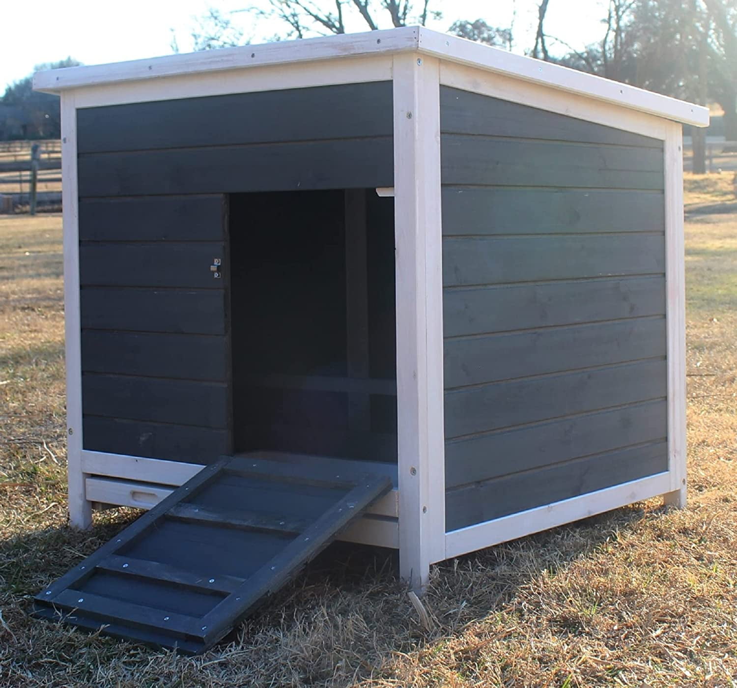 Zylina Blue and White Wooden Chicken Coop with Nesting Box