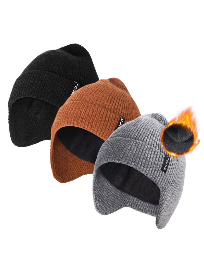 Zylioo 3 Pieces Beanie Hats for Men Big Size Stretchy Knit 