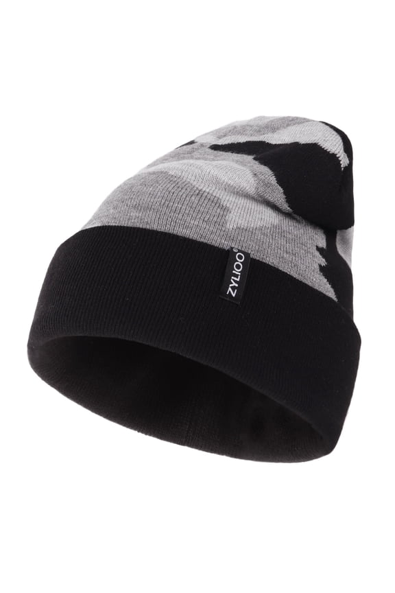 Oversize XXL Camo Beanie Hat,Stretchy Warm Cuffed Beanie Cap,Large Winter Watch Cap,Big Knitted Ski Hats