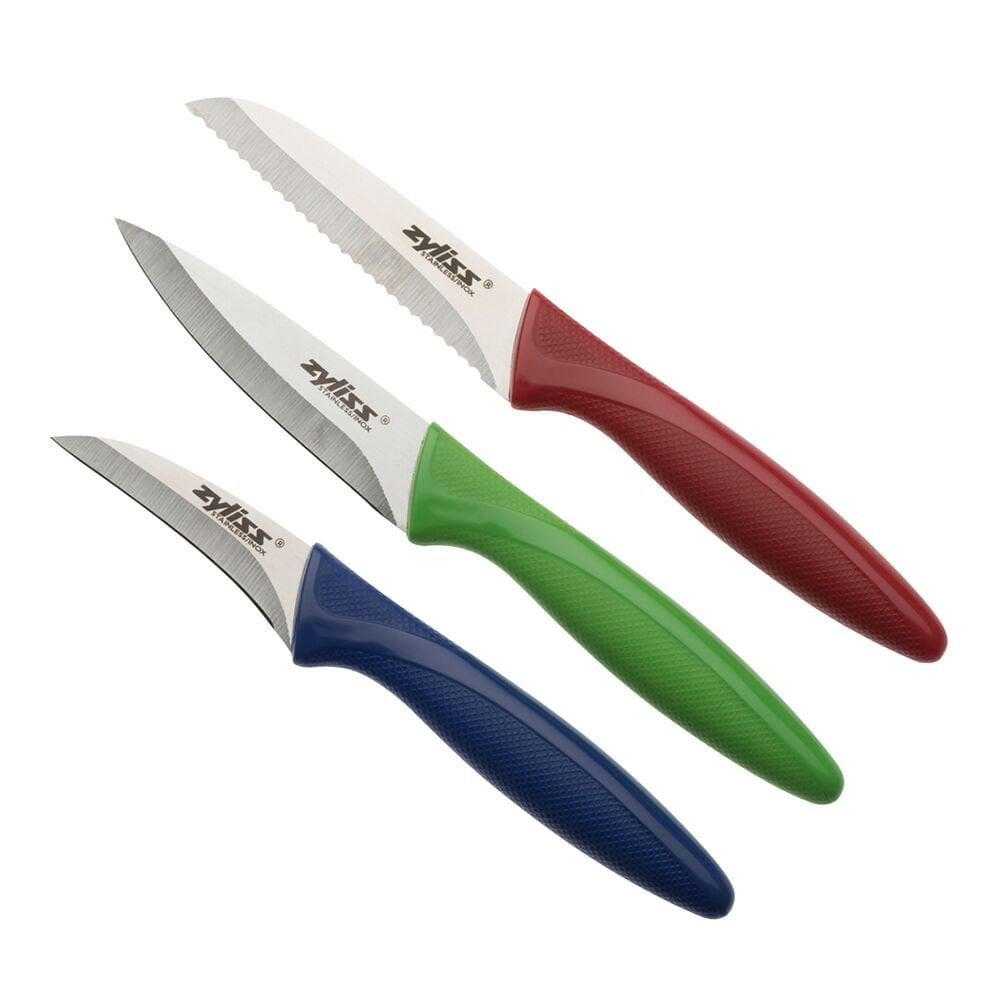 Zyliss 3 Piece Peeling & Paring Knife Set with Covers - Kitchen Knives for Fruits & More - Ideal for Kitchen Collections - Blue, Green, & Red