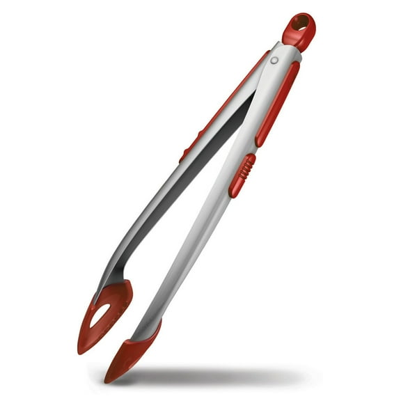 Zyliss Cook N Serve Silicone Tipped and Stainless Steel Tongs, 13 inch, Red & Silver