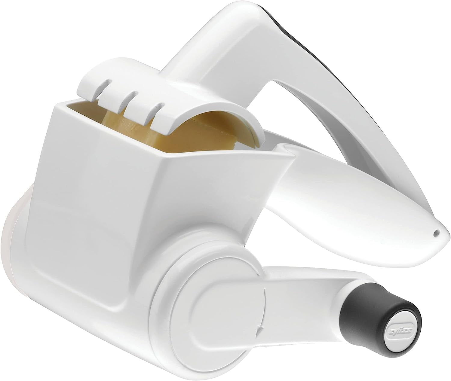 Zyliss Restaurant Cheese Grater with Hand Crank, Stainless Steel Fine Drum, Right- or Left Handed Use, Durable ABS Plastic, Compact Storage, White