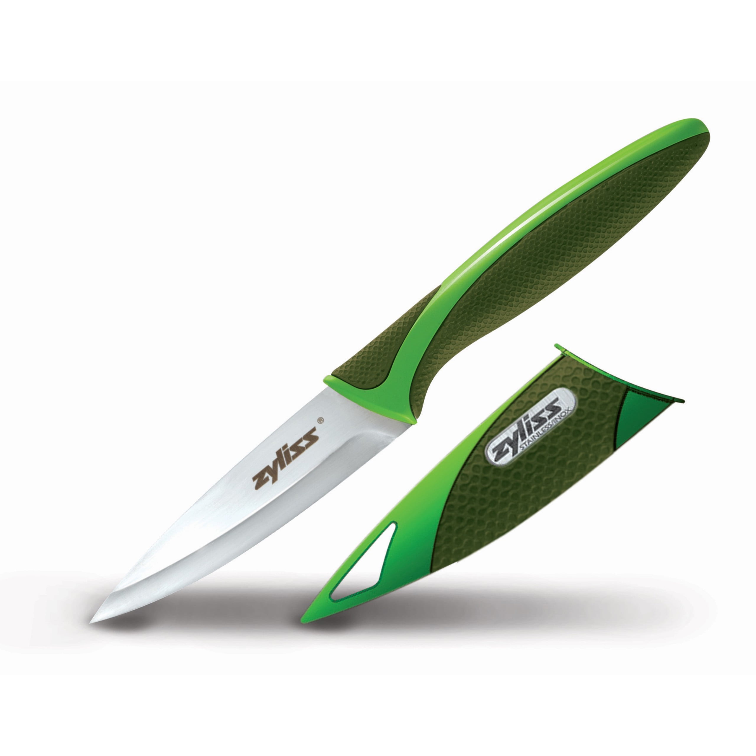 Zyliss Utility Paring Kitchen Knives with Sheath Covers - Stainless Steel Kitchen Knives Perfect for Cutting Meat, Vegetables & Fruit - 3.5-Inch, Green (2 Pack)