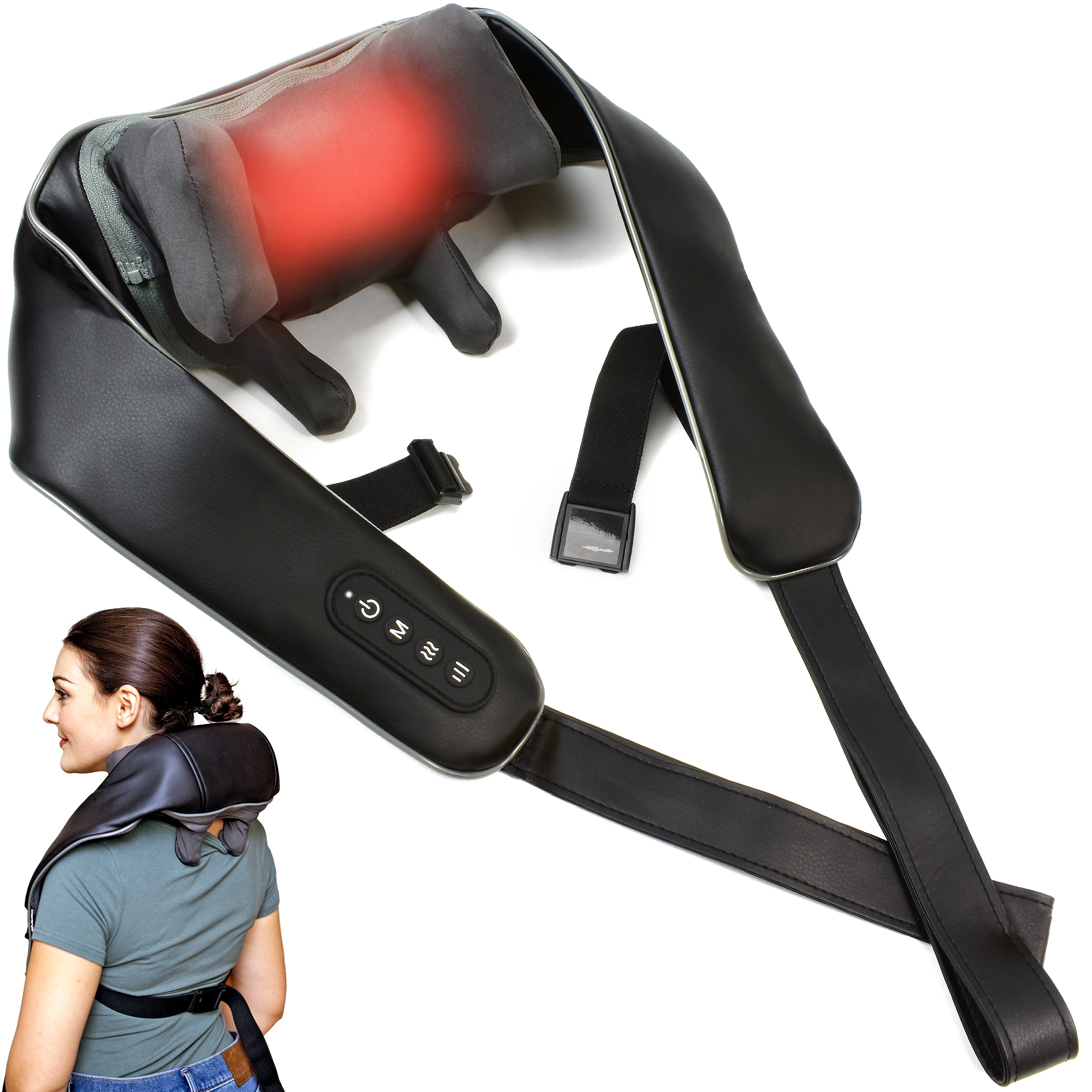 Zyllion Rechargeable Neck & Shoulder Massager Cordless 4D Kneading Deep Tissue Massage with Heat for Back, Muscle Pain, Black