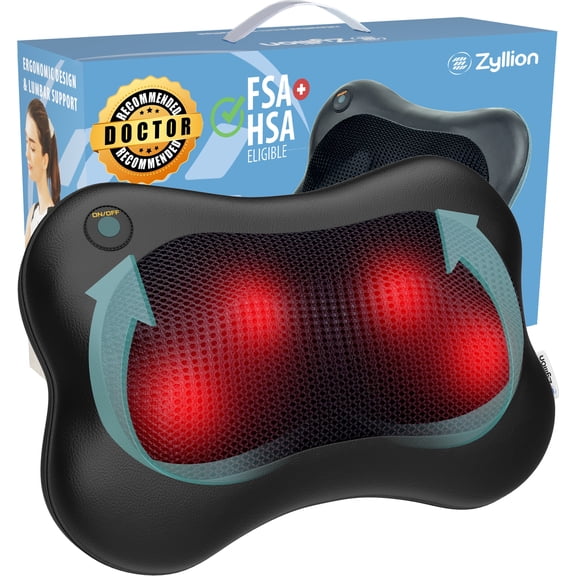 Zyllion Shiatsu Back & Neck Massager with Heat for Muscle Pain, Black