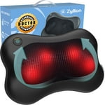 Zyllion Shiatsu Back and Neck Massager with Heat - 3D Electric Kneading Deep Tissue Massage Pillow for Muscle Pain Relief, Black, ZMA-13