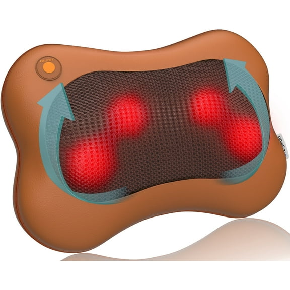 Zyllion Shiatsu Back & Neck Massager 3D Kneading Massage Pillow with Heat for Muscle Pain, Brown