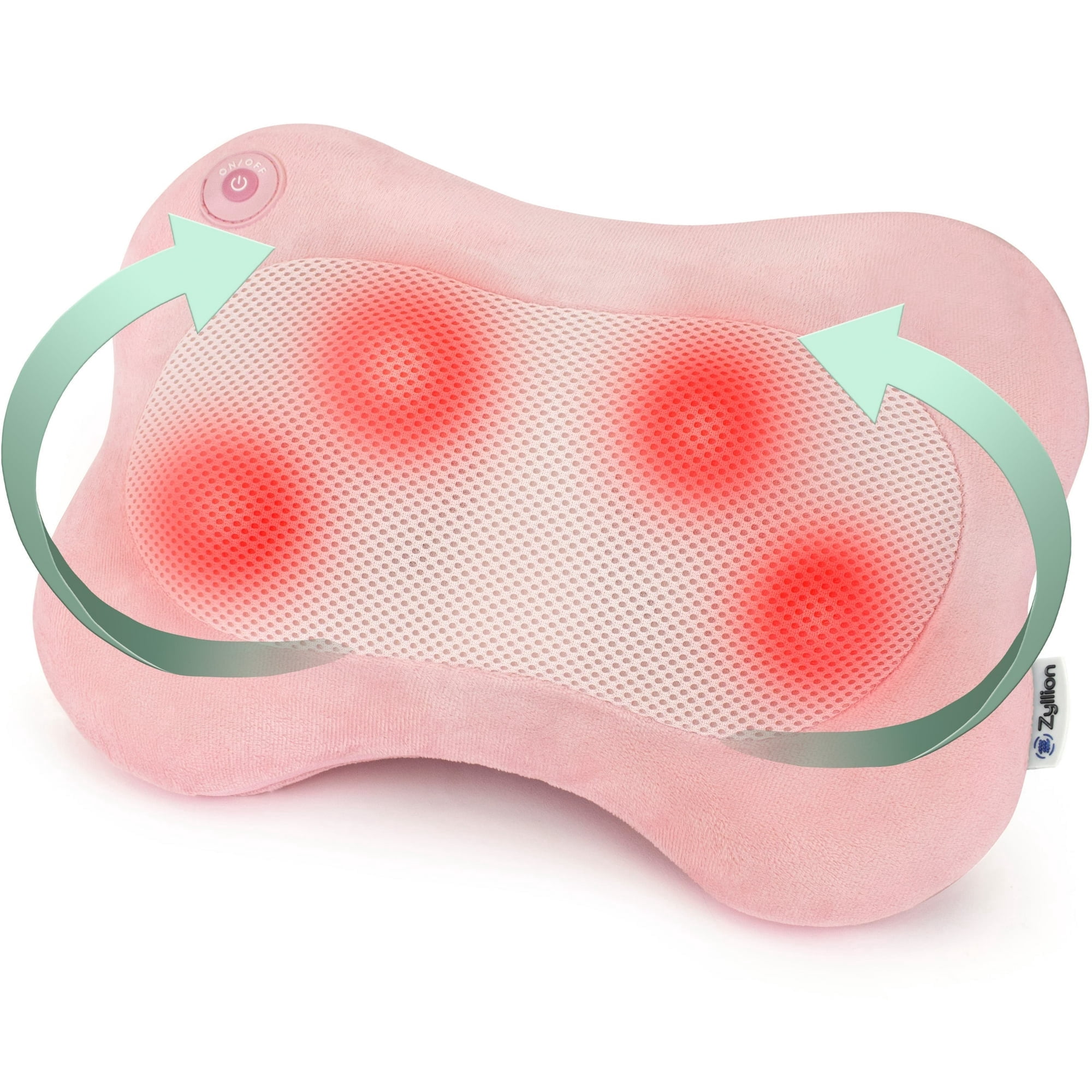 Zyllion Shiatsu Back & Neck Massager 3D Kneading Massage Pillow with Heat for Muscle Pain, Pink