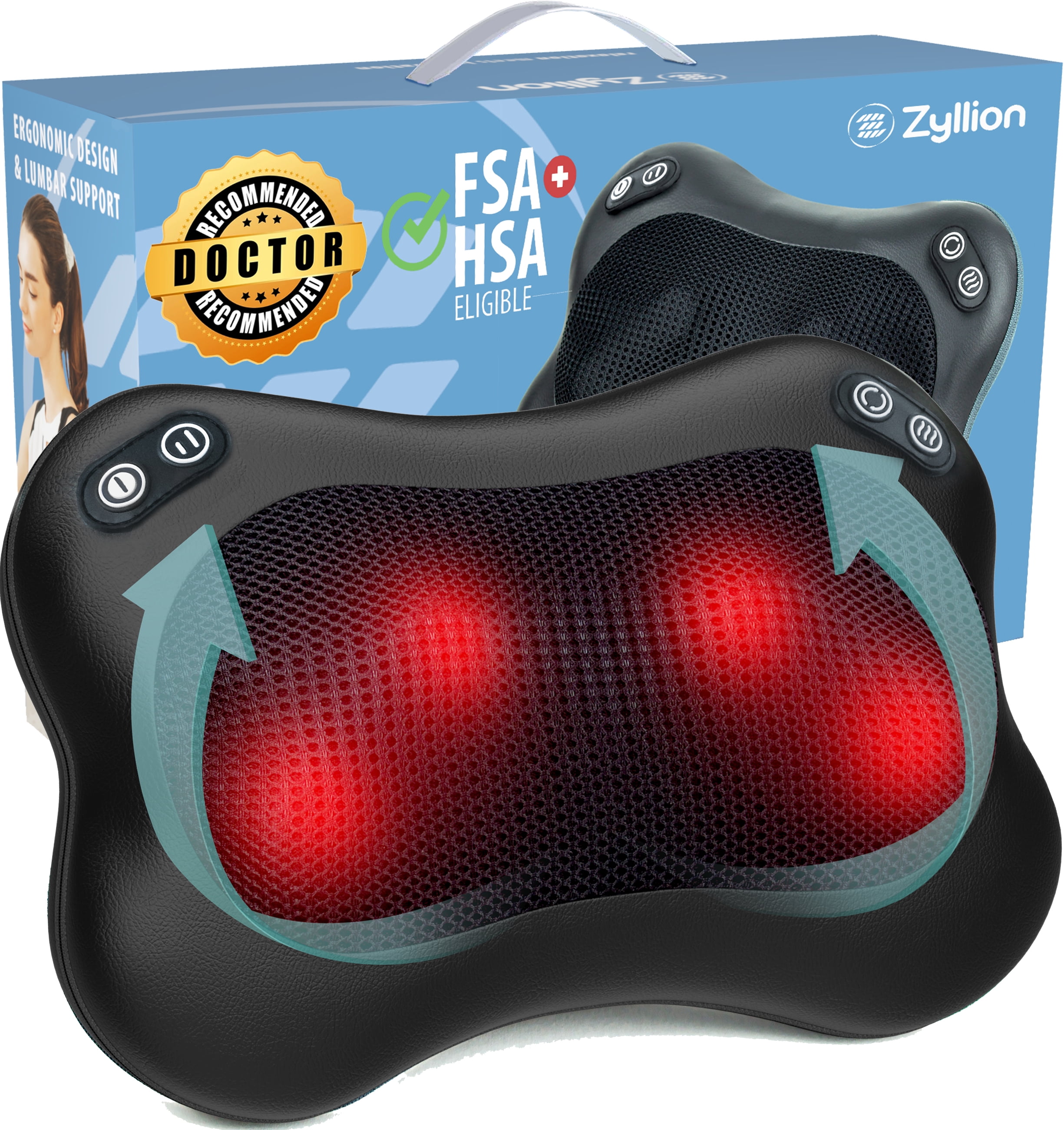 Zyllion Shiatsu Back & Neck Massager 3D Kneading 2-Speed Massage Pillow with Heat for Muscle Pain, Black