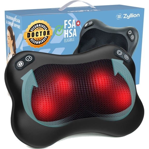 Zyllion Shiatsu Back & Neck Massager 3D Kneading 2-Speed Massage Pillow with Heat for Muscle Pain, Black