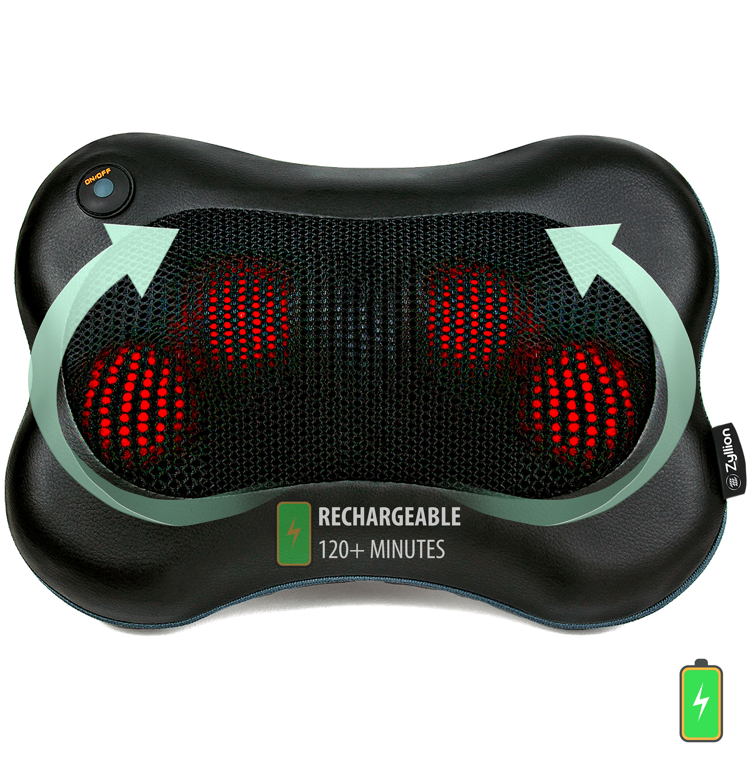Zyllion Shiatsu Back and Neck Massager - Rechargeable 3D Kneading Deep Tissue Massage Pillow with Heat for Muscle Pain Relief, Chairs and Cars (Cordless) - Black (ZMA-13RB-BK) - image 1 of 9